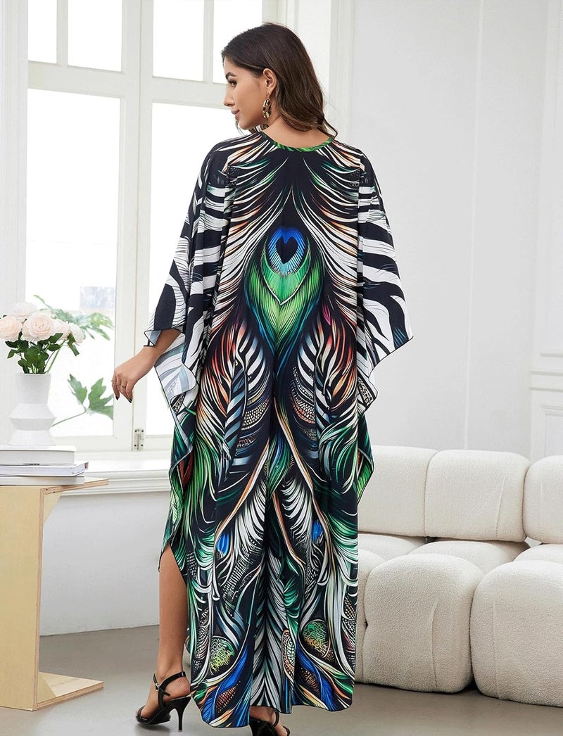 KECVOT Kaftan Dresses for Women Plus Size Batwing Sleeve Caftans Long Bathing Suit Cover Up Maxi Beach Dress Loungewear - Image 4